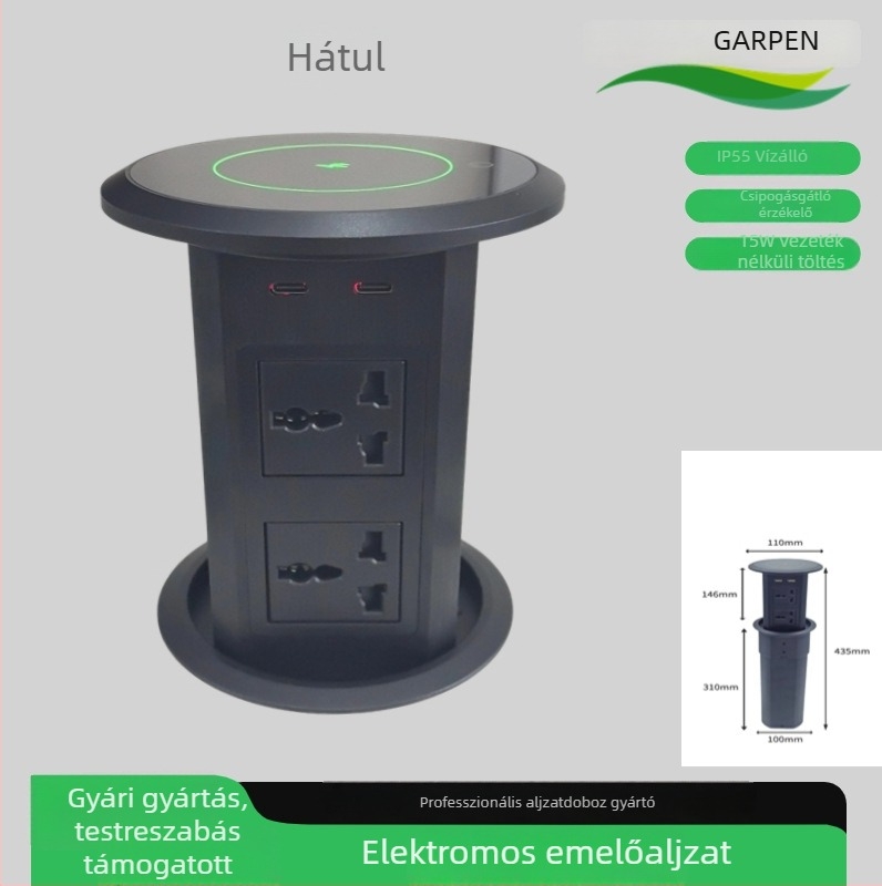 Érintésre reagáló intelligens felemelhető aljzat, rejtett asztali sziget, vízálló vezeték nélküli töltés telefonhoz
