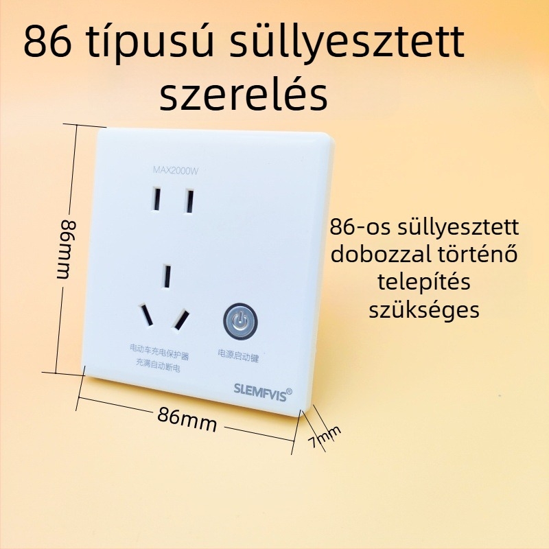 86-os típusú intelligens elektromos jármű töltésvédő, egy gombos indítás, teljes töltésnél automatikus kikapcsolás, 5‑pinos aljzat és kijelzőfény