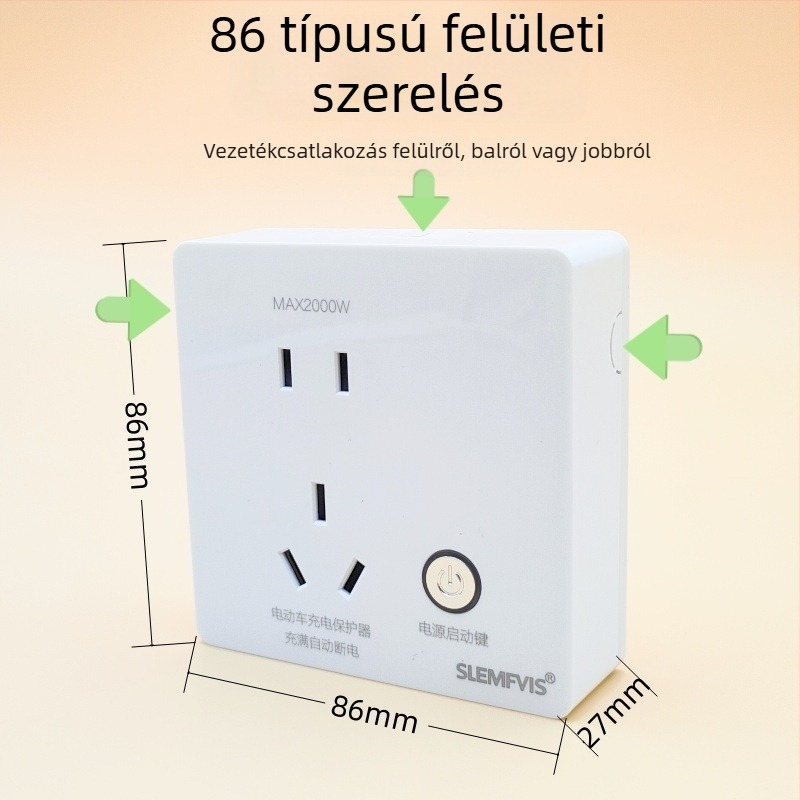 86-os típusú intelligens elektromos jármű töltésvédő, egy gombos indítás, teljes töltésnél automatikus kikapcsolás, 5‑pinos aljzat és kijelzőfény
