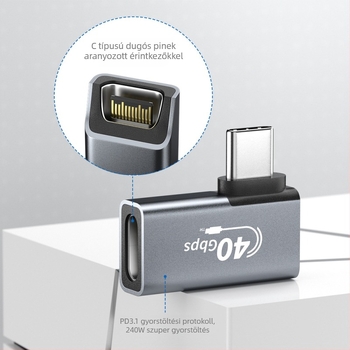 USB4 teljes funkciójú USB-C adapter, 40 Gbps adatátvitel, laptophoz, 8K HD kijelzőtükrözés
