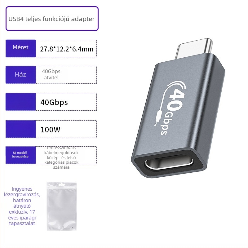 USB4 teljes funkciójú USB-C adapter, 40 Gbps adatátvitel, laptophoz, 8K HD kijelzőtükrözés