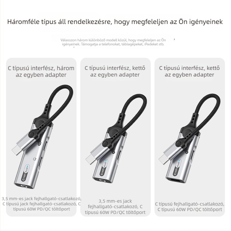 Type-C adapter iPad és Google készülékekhez, 3,5 mm-es három-in-egy fejhallgató csatlakozó, élő közvetítésre és hívásokhoz, U-Shield 60W