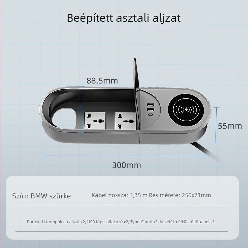 Beépített irodai aljzat panel forgatható fedéllel és vezeték nélküli töltéssel konferenciaasztalokhoz