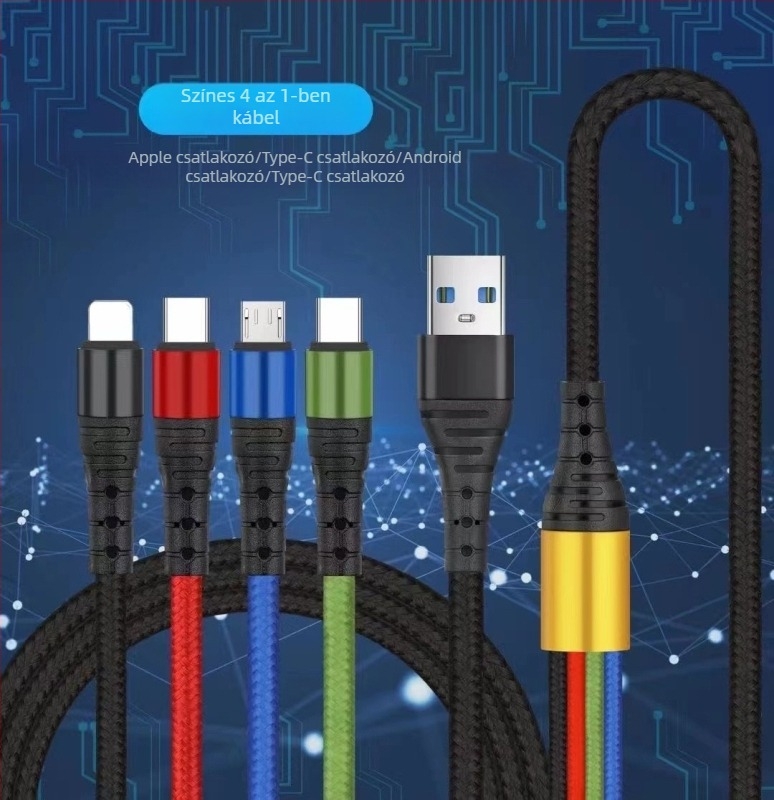 Nylonhálós USB Type-C 4-in-1 töltés- és adatkábel