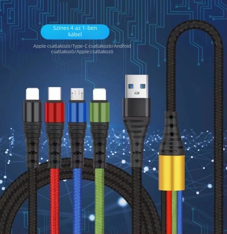 Nylonhálós USB Type-C 4-in-1 töltés- és adatkábel