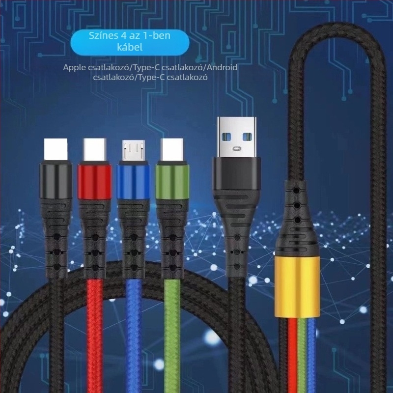 Nylonhálós USB Type-C 4-in-1 töltés- és adatkábel
