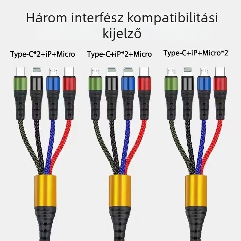 Nylonhálós USB Type-C 4-in-1 töltés- és adatkábel