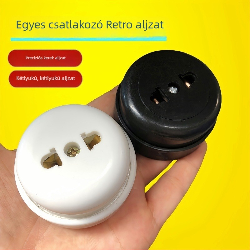 Kerek felületszerelésű aljzat kétpólusú, 10A, fekete vagy fehér.