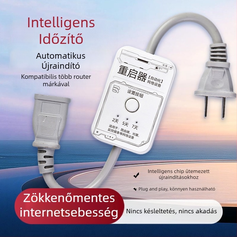 Intelligens időzített kikapcsolási és újraindító vezérlő útválasztókhoz és optikai modemekhez – automatikus áramkikapcsolás, reset és újraindítás a gyorsabb internetért és a késés csökkentéséért