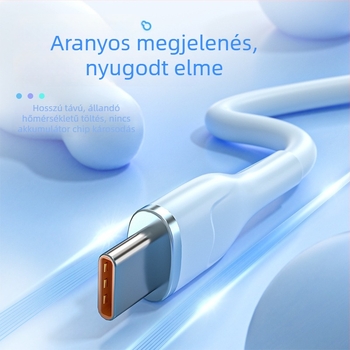 USB-C gyorstöltő adatkábel, 6A-es nagy áramerősség, szilikonból, 120W, hossz 1–2 m, több szín