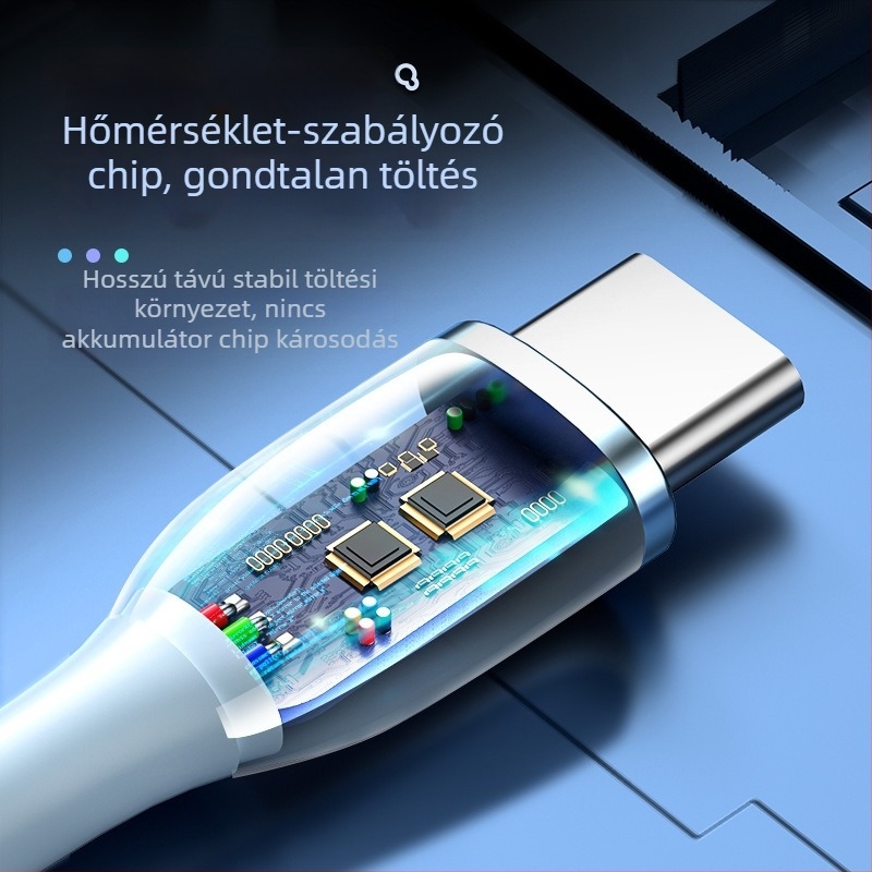 USB-C gyorstöltő adatkábel, 6A-es nagy áramerősség, szilikonból, 120W, hossz 1–2 m, több szín