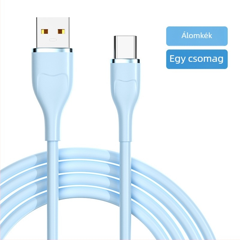 USB-C gyorstöltő adatkábel, 6A-es nagy áramerősség, szilikonból, 120W, hossz 1–2 m, több szín