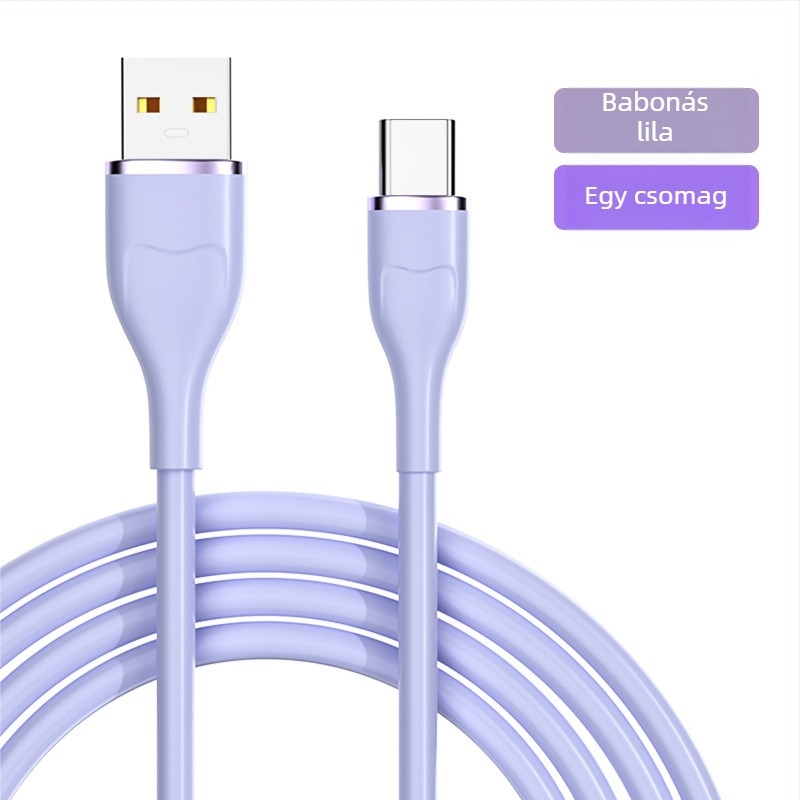 USB-C gyorstöltő adatkábel, 6A-es nagy áramerősség, szilikonból, 120W, hossz 1–2 m, több szín