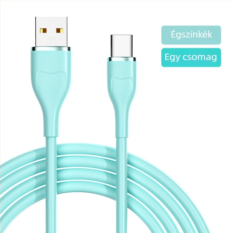 USB-C gyorstöltő adatkábel, 6A-es nagy áramerősség, szilikonból, 120W, hossz 1–2 m, több szín