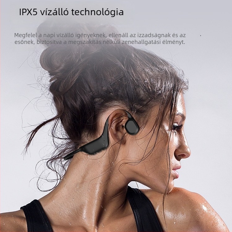 Csontvezetéses Bluetooth fülhallgató sporthoz és futáshoz, nem a fülbe illeszkedő, fül mögötti dizájn, kényelmes hosszú viseléshez, sztereó hangzás, vízálló, sportos stílus
