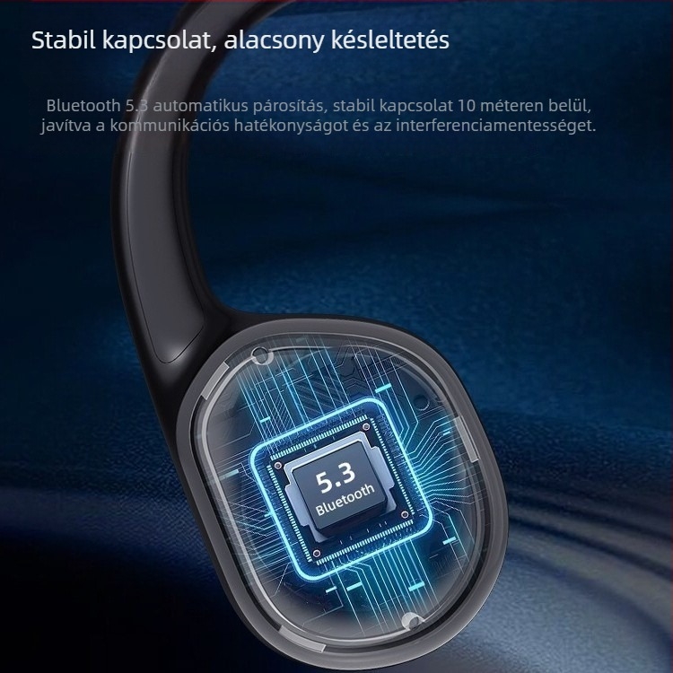 Csontvezetéses Bluetooth fülhallgató sporthoz és futáshoz, nem a fülbe illeszkedő, fül mögötti dizájn, kényelmes hosszú viseléshez, sztereó hangzás, vízálló, sportos stílus