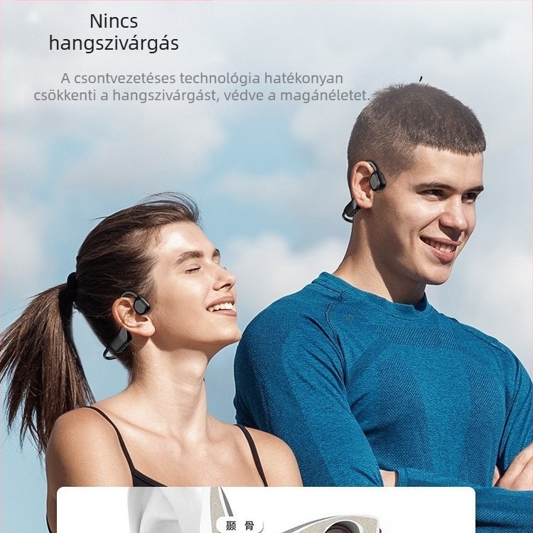 Csontvezetéses Bluetooth fülhallgató sporthoz és futáshoz, nem a fülbe illeszkedő, fül mögötti dizájn, kényelmes hosszú viseléshez, sztereó hangzás, vízálló, sportos stílus