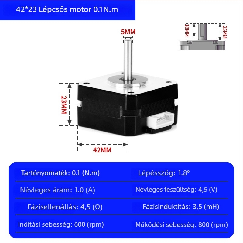 42 léptetőmotor 23 mm-es testtel, 17HS4023, 2-fázisú, 4-vezetékes, 12V mikromotor írógépekhez és 3D nyomtatókhoz