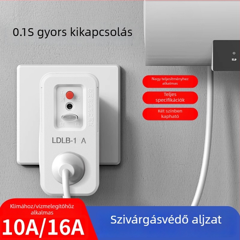 10A-es szivárgásvédő dugó elektromos vízmelegítőhöz; 16A-os klímaberendezés védődugóval és aljzattal