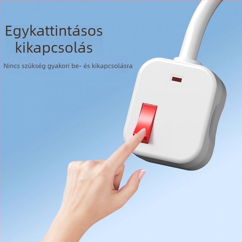 Egyérintéses kikapcsolású 10A-s dugvilla világító kapcsolóval, háromtűs, háromlyukas, vezeték nélkül