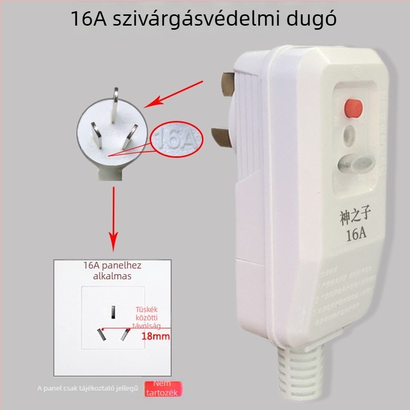 Szivárgóáramvédelmes dugó kapcsolóval, 16/10A dedikált aljzat