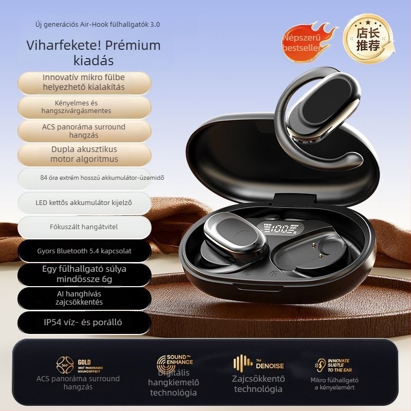 Handsome Bird koponyacsont-alapú vezeték nélküli Bluetooth headset, fülön rögzített, gaming-kategóriájú, zajcsökkentés, hosszú akkumulátor-üzemidő, modell 735Y