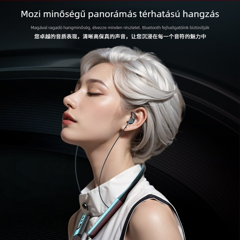 Bluetooth 5.3 vezeték nélküli nyakpántos sportfülhallgatók digitális kijelzővel, sztereó, testre szabott modell