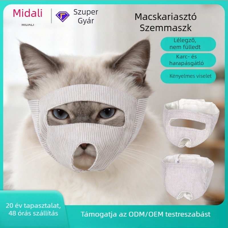 Macska szemvédő maszk, védelem karcolások ellen, a körömvágás és a szőr fújás közben, puha, lélegző pamutanyag