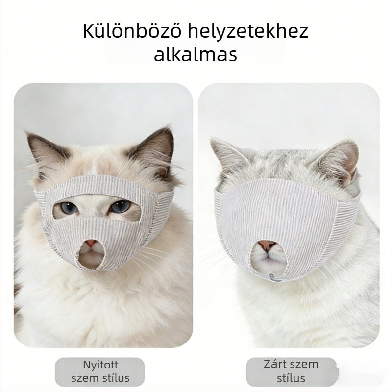 Macska szemvédő maszk, védelem karcolások ellen, a körömvágás és a szőr fújás közben, puha, lélegző pamutanyag