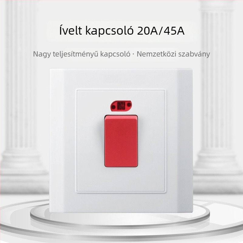 Ívelt keretű fali kapcsoló fényjelzővel, 20A/45A – magas teljesítményű vízmelegítő és klímaberendezés tápellátó panel