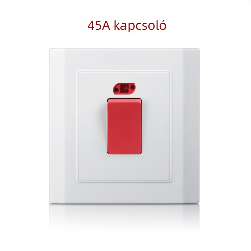 Ívelt keretű fali kapcsoló fényjelzővel, 20A/45A – magas teljesítményű vízmelegítő és klímaberendezés tápellátó panel