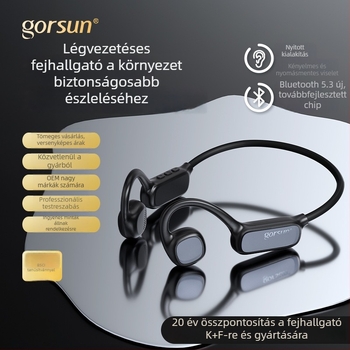 GS Nyitott fülhallgató Bluetooth vezeték nélküli, sztereó csontvezetés, kerékpározáshoz és futáshoz, Bluetooth 5.4, sport modell