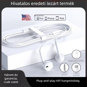 Apple in-ear fülhallgatók iPhone 15/14/13 Pro/12/11-hez, vezetékes vezérléssel (Lightning/Android)