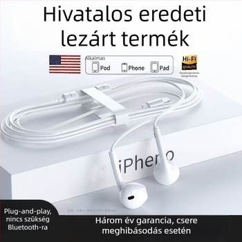 Apple in-ear fülhallgatók iPhone 15/14/13 Pro/12/11-hez, vezetékes vezérléssel (Lightning/Android)
