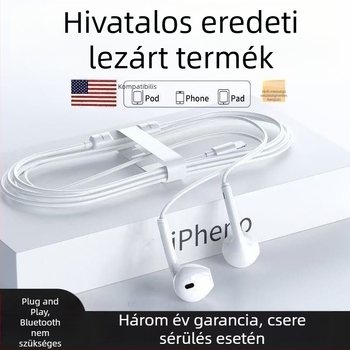 Apple in-ear fülhallgatók iPhone 15/14/13 Pro/12/11-hez, vezetékes vezérléssel (Lightning/Android)