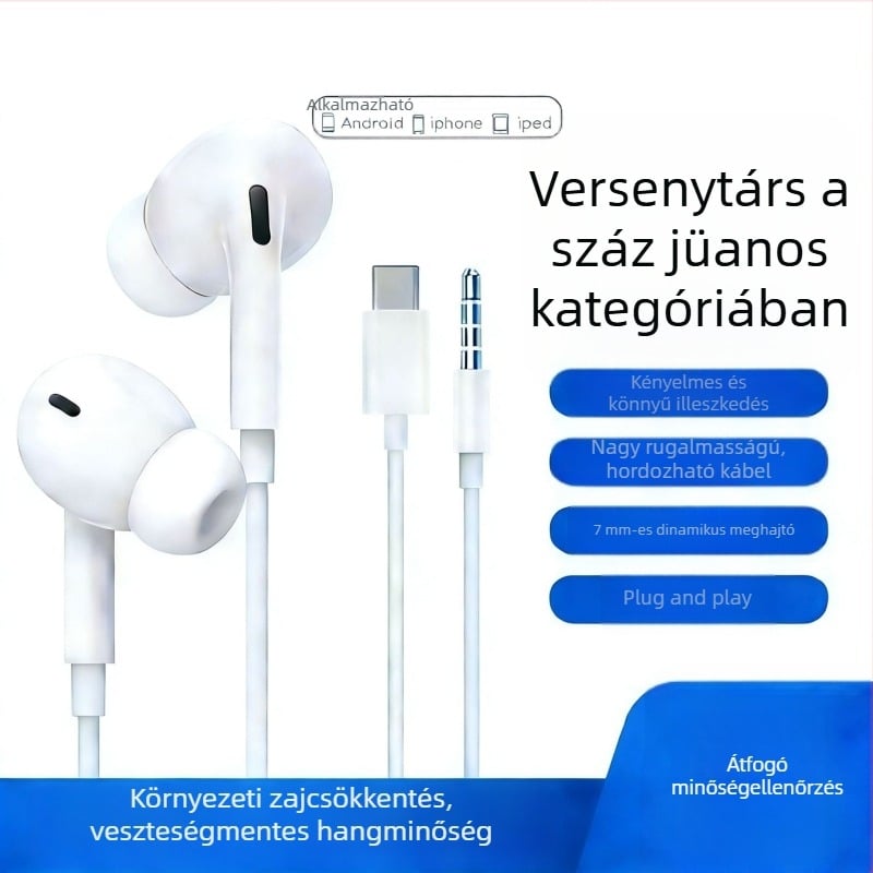 3. generációs vezetékes in-ear fülhallgató Type-C digitális chippel Apple, Xiaomi, Huawei, Redmi és Honor okostelefonokhoz