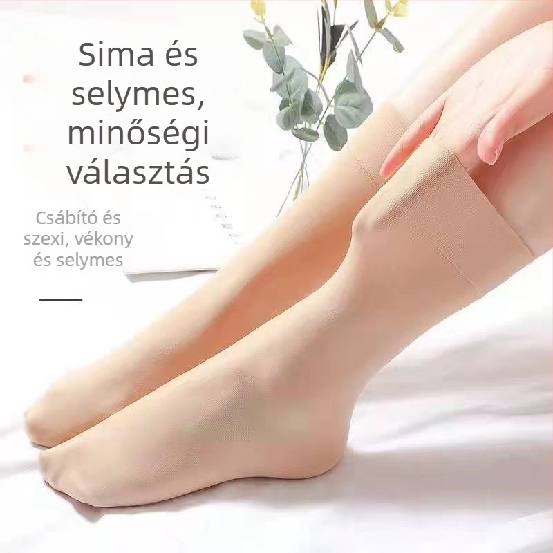 Női harisnya a vádlira érő, laza felsőrésszel, vékony tavasz–nyár, széles nyílás, velúr rész