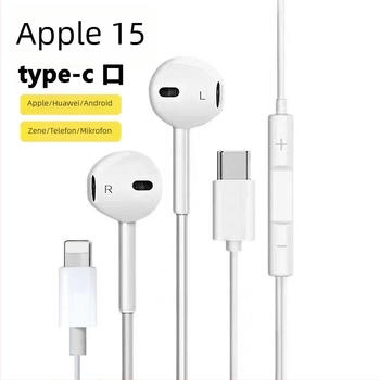 Kiváló minőségű vezetékes fülhallgatók, kompatibilisek az iPhone 15-tel, iPhone 14 3,5 mm-es csatlakozóval és Huawei Type-C fülhallgatókkal