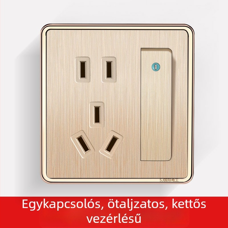 Ecsetelt pezsgő arany, 1-modulos, 5 lyukú, kettős működtetésű falkapcsoló és aljzat, rejtett szerelés, új modell