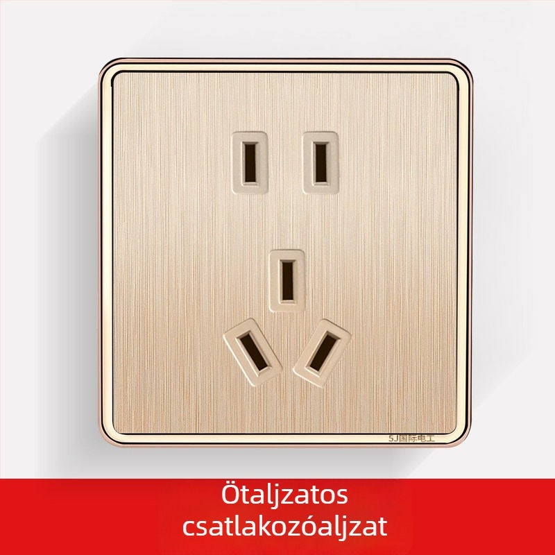 Ecsetelt pezsgő arany, 1-modulos, 5 lyukú, kettős működtetésű falkapcsoló és aljzat, rejtett szerelés, új modell