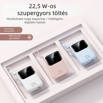 3C tanúsított power bank, 22.5W mini, beépített kábellel, 20000mAh nagy kapacitású, személyre szabható ajándék
