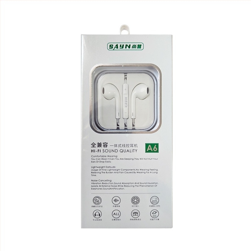 Shangying A6 vezetékes in-ear fejhallgató, 3,5 mm-es csatlakozóval, távvezérlővel a kábelen, Apple és Huawei készülékekhez