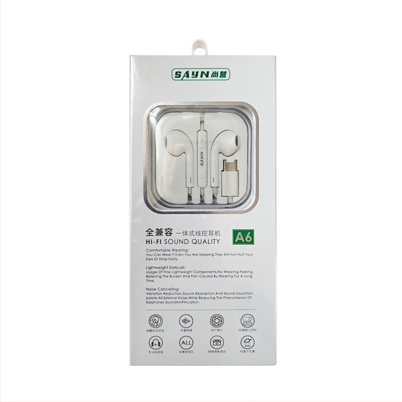 Shangying A6 vezetékes in-ear fejhallgató, 3,5 mm-es csatlakozóval, távvezérlővel a kábelen, Apple és Huawei készülékekhez