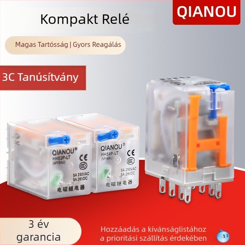 Kompakt közbenső relé HH52P-LT HH54P-LT, elektromágneses kapcsoló, 12V/24V/220V AC/DC