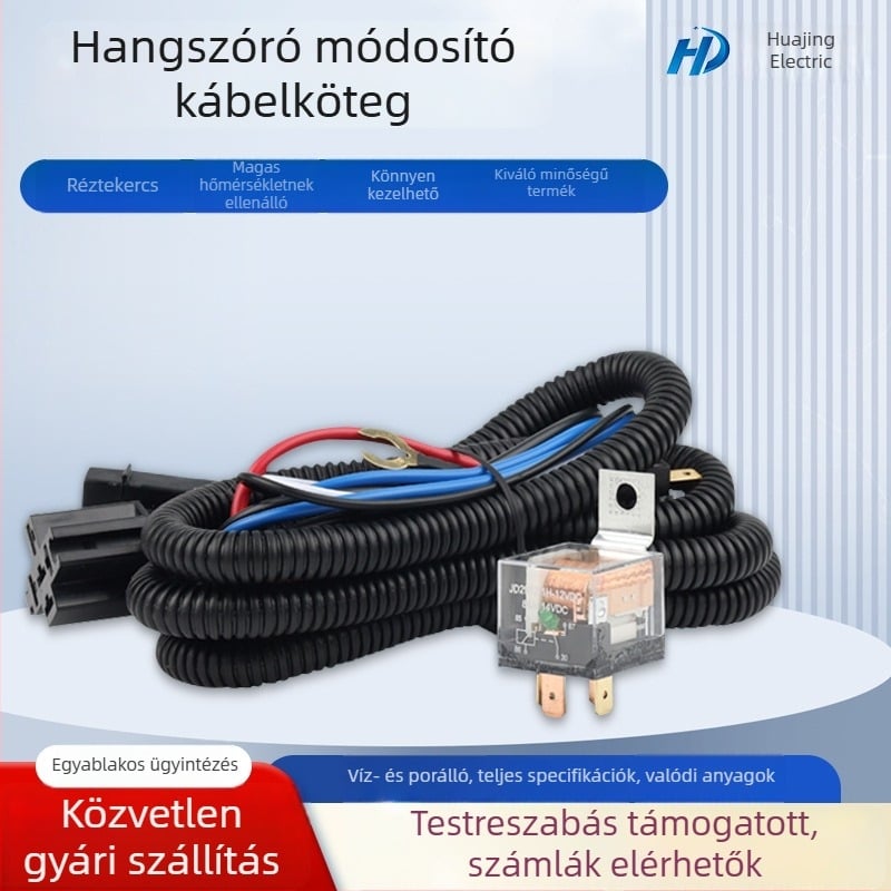 Átlátszó, vízálló 80A-relé, kis méretű, 12V/24V, hőálló nylon ház, kábelköteg integrálva a kürt módosításához