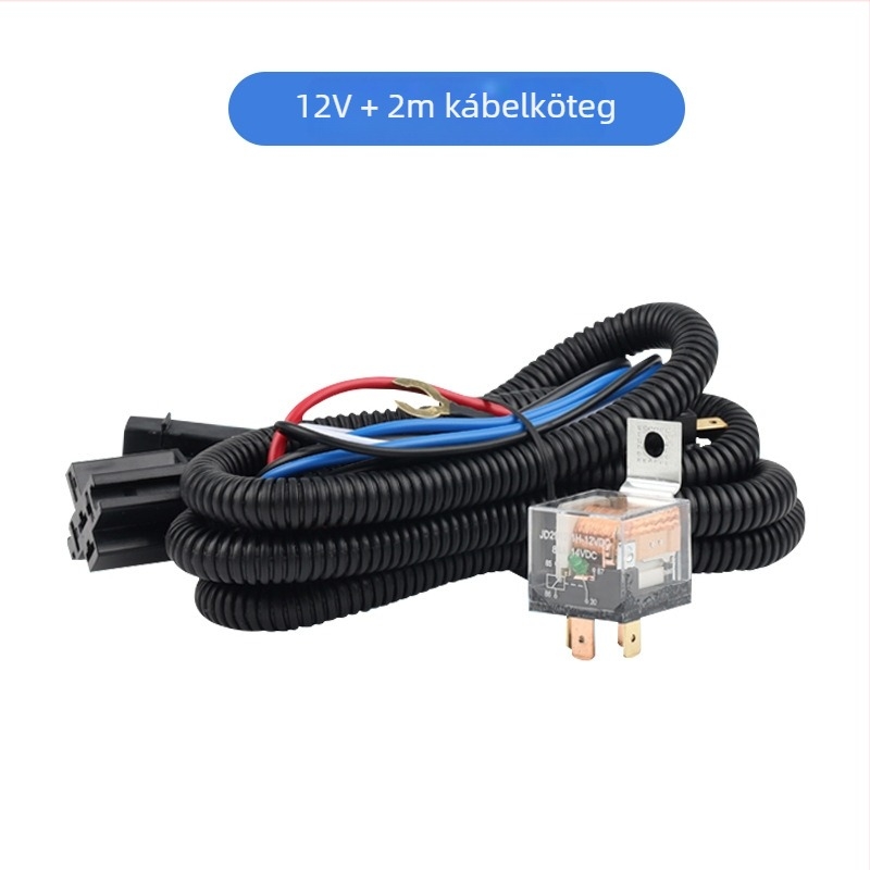 Átlátszó, vízálló 80A-relé, kis méretű, 12V/24V, hőálló nylon ház, kábelköteg integrálva a kürt módosításához