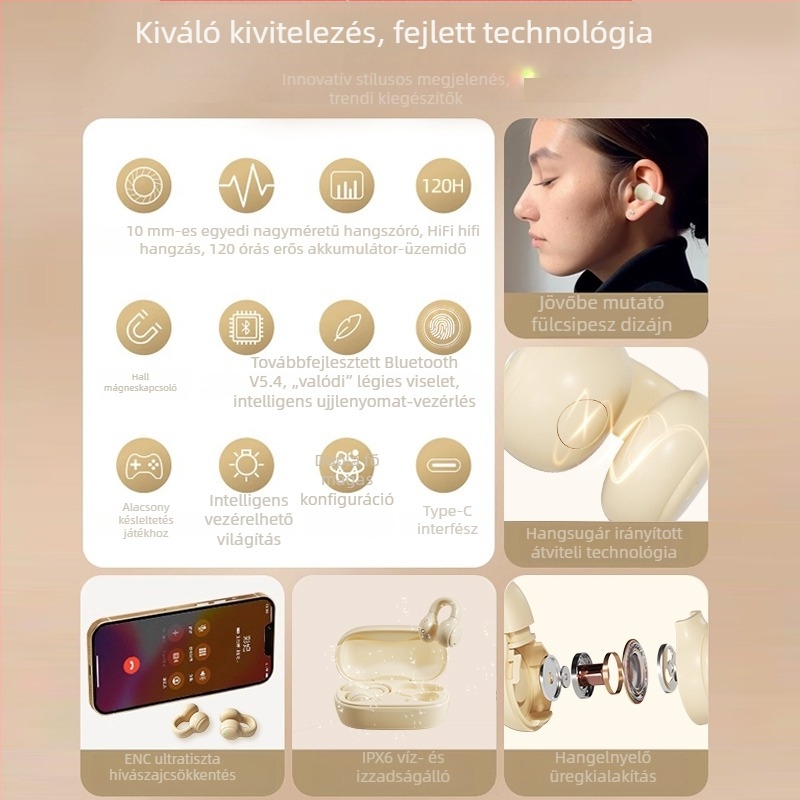 X51 Csontvezetésű, valódi vezeték nélküli Bluetooth fülhallgatók, fülcsipesz stílusban, uniszex, sport, zajcsökkentés