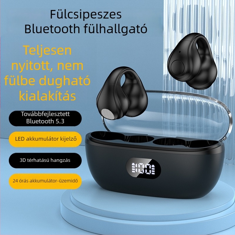 Vezeték nélküli Bluetooth fülklipszes fejhallgató, 5.3 digitális kijelzővel, nem a fülben, hosszú üzemidő