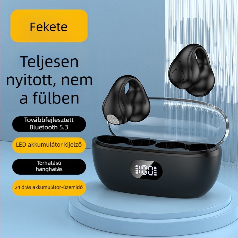 Vezeték nélküli Bluetooth fülklipszes fejhallgató, 5.3 digitális kijelzővel, nem a fülben, hosszú üzemidő