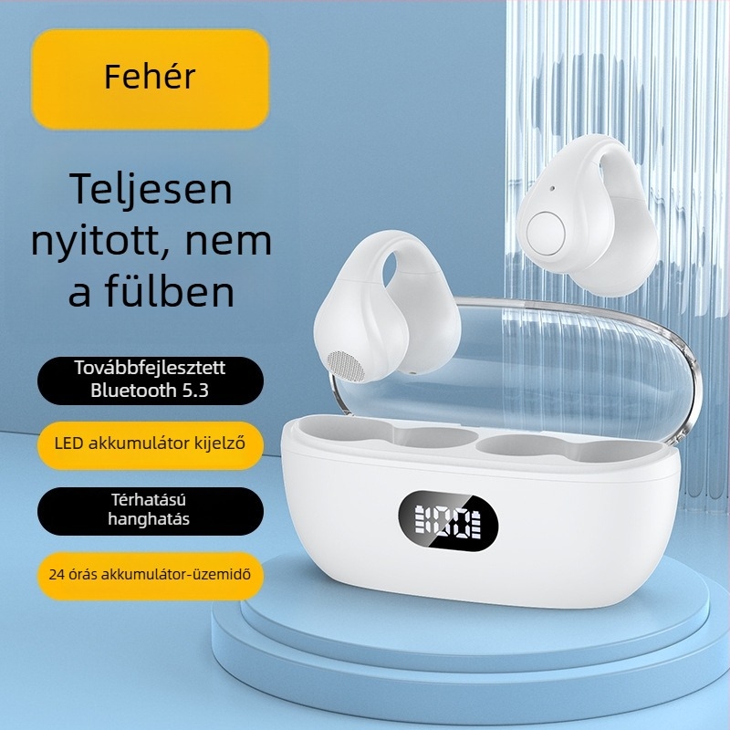 Vezeték nélküli Bluetooth fülklipszes fejhallgató, 5.3 digitális kijelzővel, nem a fülben, hosszú üzemidő